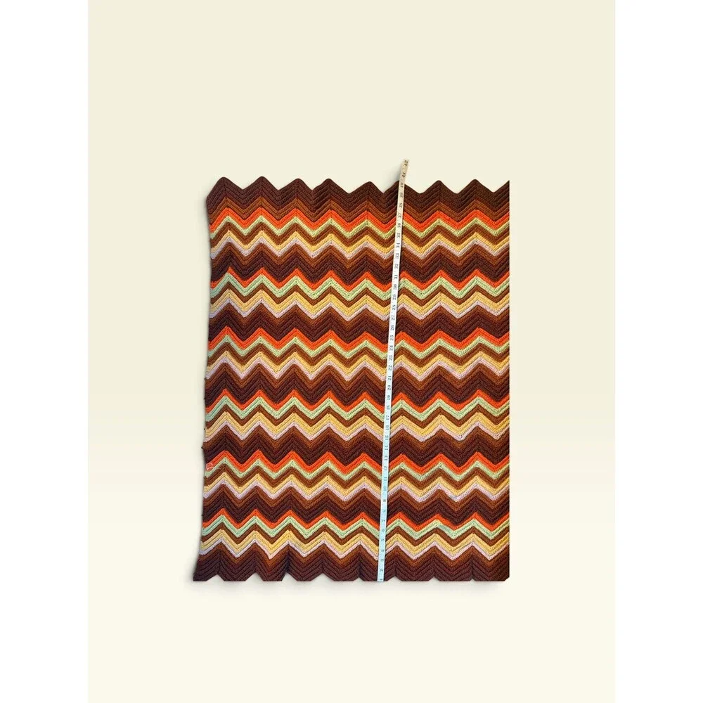 MCM Vintage 1970’s Retro Crochet Chevron Zig Zag Afghan Blanket